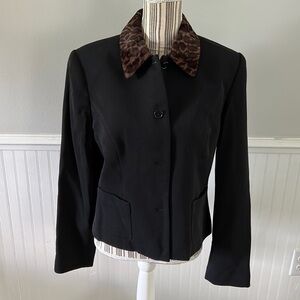 Harold’s Black Jacket with Animal Print Collar Size 10